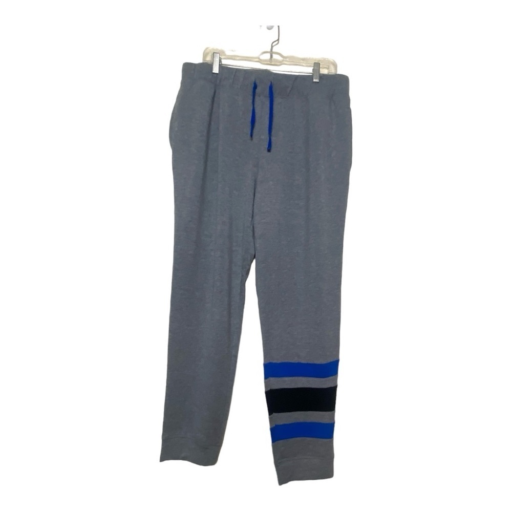 Zelos Women Active Wear Gray Pants Blue Black Stripes on Lower Left Leg Sz XL